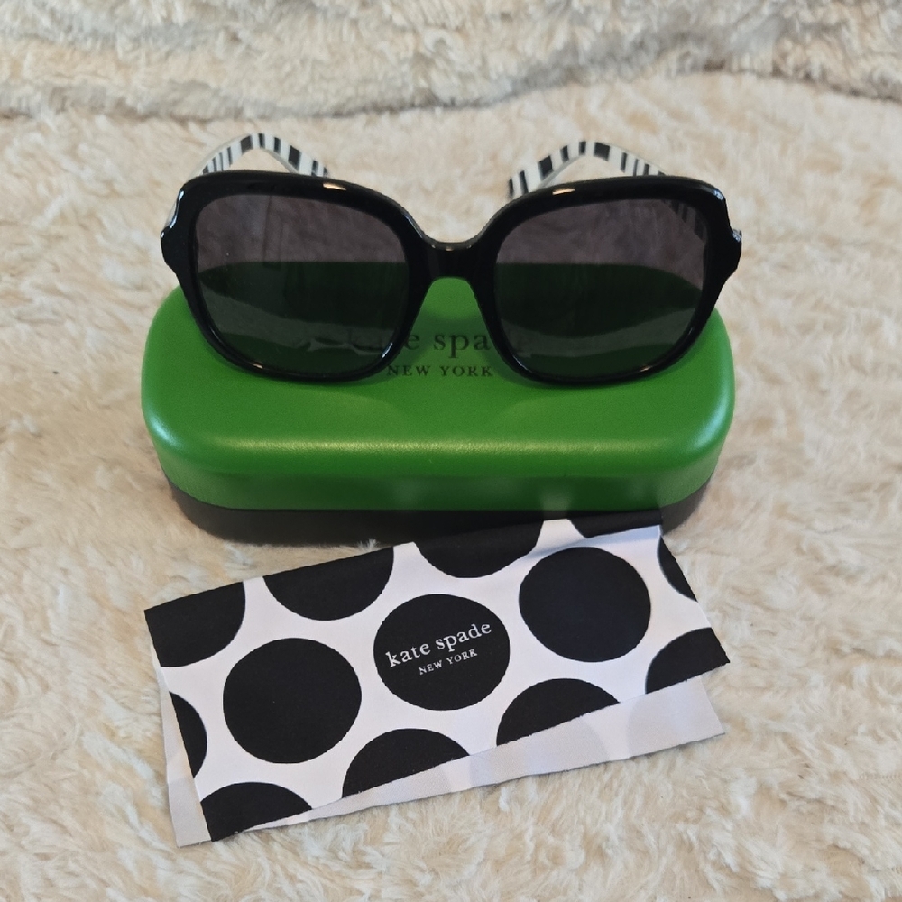 Kate Spade Black Sunglasses with Striped Arms